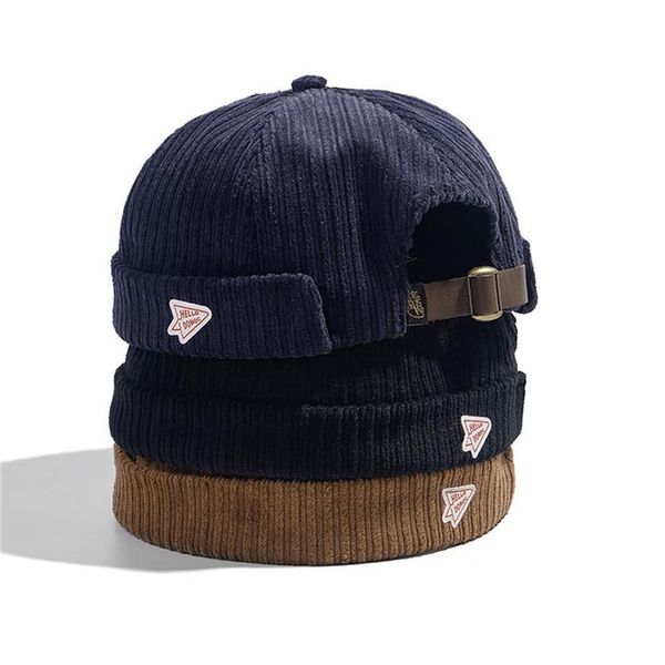 

beanies corduroy brimless docker leon cap adjustable street casual sailor skullcap beanie hat no brim rolled cuff retro trucker worker
