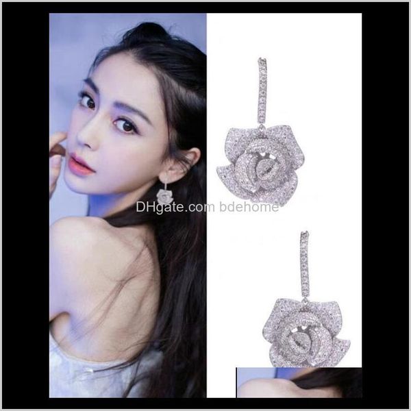 

dangle & chandelier drop delivery 2021 brand designer earrings wedding jewelry women rose flower earring s925 sier cubic zirconia earing rin, Silver