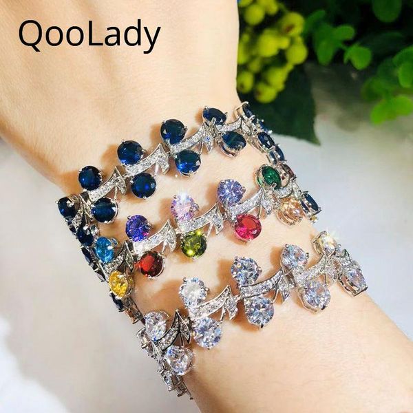 

qoolady vintage multicolored cz stone bohemian zirconia wide charm bracelet bangles for women fashion ladies dinner party s027 link, chain, Black