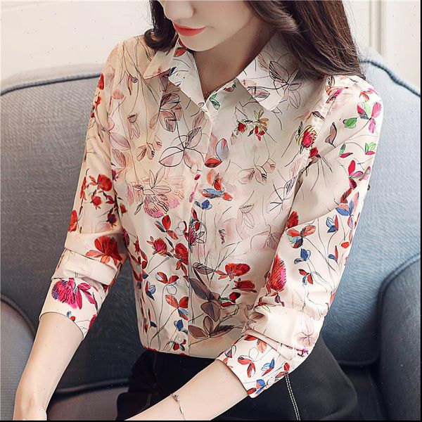

korean fashion chiffon elegant womens shirts floral plus size and, White