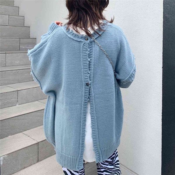 

women's knits & tees thin cardigan women knitted sweater double sides wear oversize japan korean style casual autumn simple loose sweat, White
