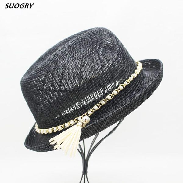 

stingy brim hats female hat women's for women girls fedora knitted chapeu feminino autumn summer tassel sun cap fashion jazz hollow, Blue;gray