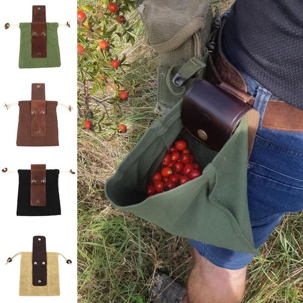 Açık Çanta Taşınabilir Yuvarlanan Meyve Toplama Kılıfı Katlanabilir Berry Puch Depolama Deri Bushcraft Tuval Yürüyüş Kamp