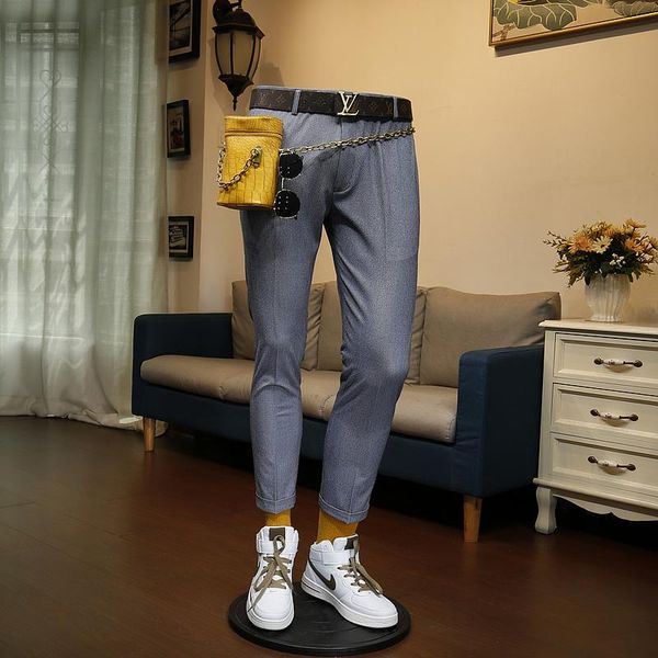 

men's suits & blazers xm geeki spring and summer business casual formal dress korean slim fit blue fine thousand bird check capris trou, White;black