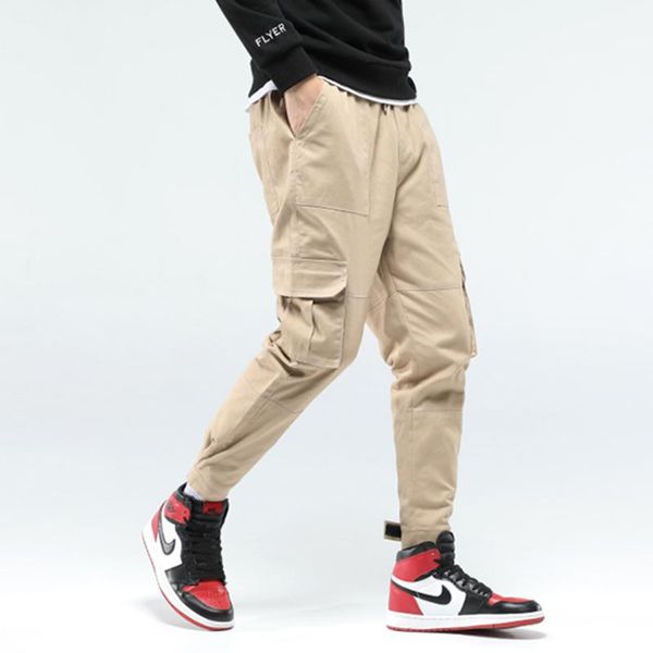 

four seasons cotton multi pocket overalls casual pants solid men's, Black