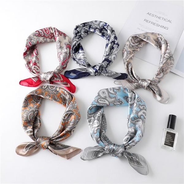 

scarves leopard 2021 small neck band tie wrap 60cm square women foulard silk hair scarf kerchief soft bandana print lady head, Blue;gray