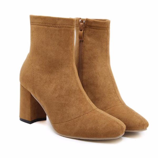 

boots women autumn and winter fashions suede square high shortly shoes, Black