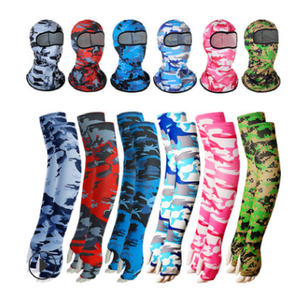 

set outdoor sunscreen riding headgear ice silk sleeve bicycle with extended thumb sports elbow & knee pads, Black;gray