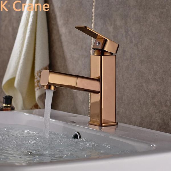 

pull out rose gold faucet bathroom cold water mixer tap basin sink retractable brass grifo deck mount kraan luxury taps faucets