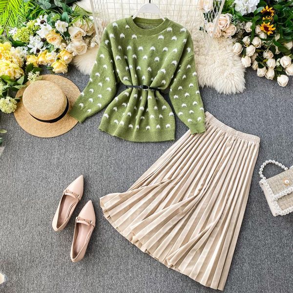 

two piece dress 2021 fashion women's clothing autumn and winter suit skirt two-piece 2 set women, White