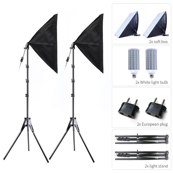 

pography softbox 50*70cm lighting box with 20w corn bulb 2m light stand eu plug usa adapter po studio kits for video flash heads