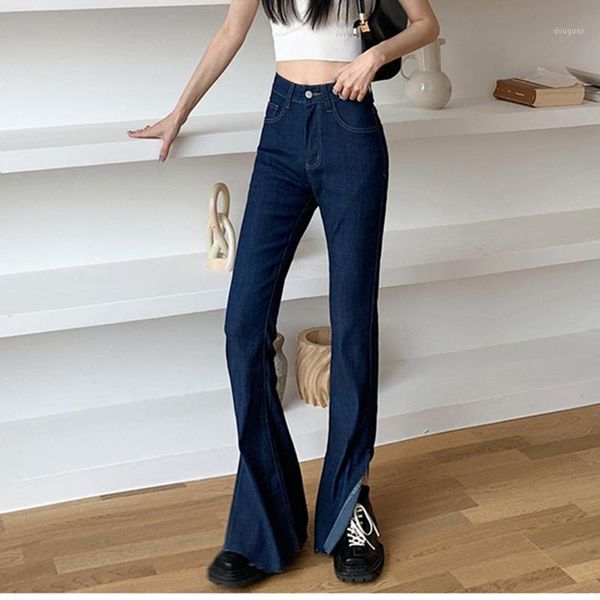 

women's pants & capris 2021 streetwear skateboard flare slits deep blue high waist denim vintage baggy jeans fashion trousers, Black;white