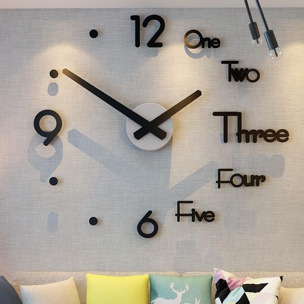 DIY auto adesivo relógio de parede grande Digital design moderno cozinha crianças sala de estar parede relógio nórdico decoração acrílica em casa