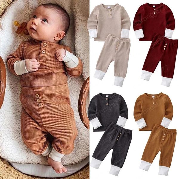 Set di vestiti per bambini Felpa a maniche lunghe a righe tinta unita + pantaloni 2 pezzi / set Pigiami Abiti per bambini