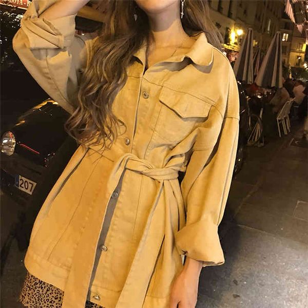 

colorfaith new autumn winter women's denim jackets sashes lace up outerwear high street fashionable blue long jeans jk8922 200919, Black;brown