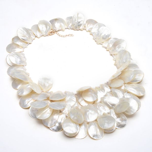 

guaiguai jewelry 3 strands natural huge 20x30mm white shell mop drilled mother of pearl necklace 20" for women, Silver