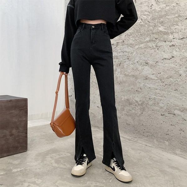 

women's jeans black bell bottom stretch jean haute femme plus size woman high waist blue denim pants ladies