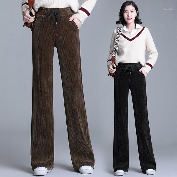 

elegant fashion women autumn winter wide leg pants loose casual corduroy high waist straight women's & capris, Black;white