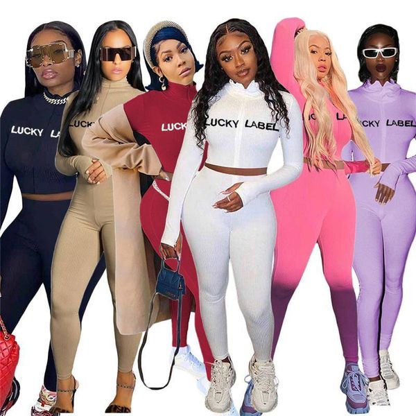 

clothing sets fall lucky women tracksuits label thicken knitted crop pencil leggings stretch two piece set outfit wholesale dropshpping, Gray