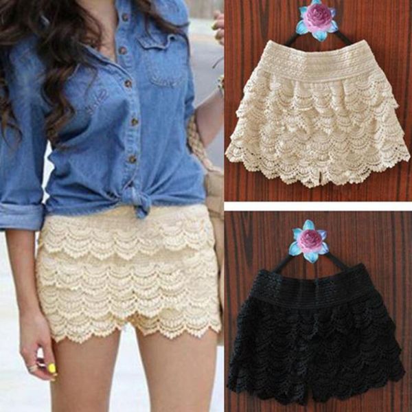 

celebrity style women's vintage sweet floral layered corset crochet lace pants shorts black white fast, White;black