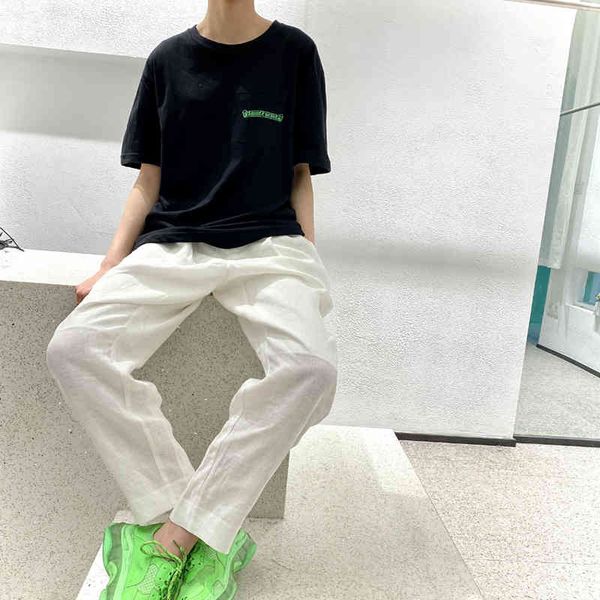 

2021 short sleeve t yellow green cross casual half with large back print short sleeve t-shirt, White;black