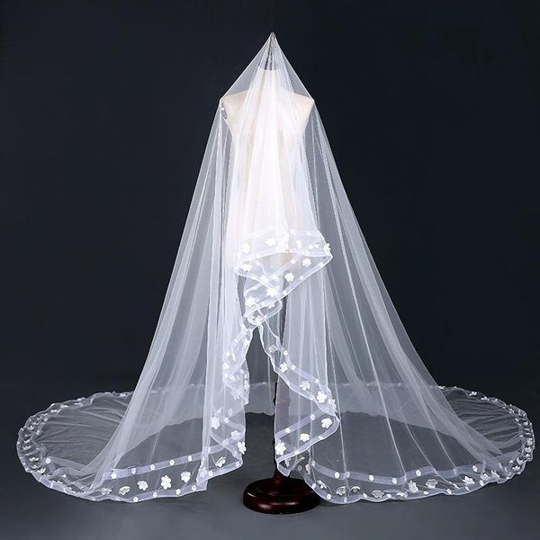 

bridal veils ivory tulle one layer veil cathedral long bride wedding white fabric petal handmade, Black