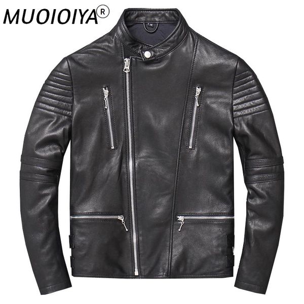 

men's leather & faux sheepskin jacket men's motorcycle diagonal zipper spring and autumn, Black