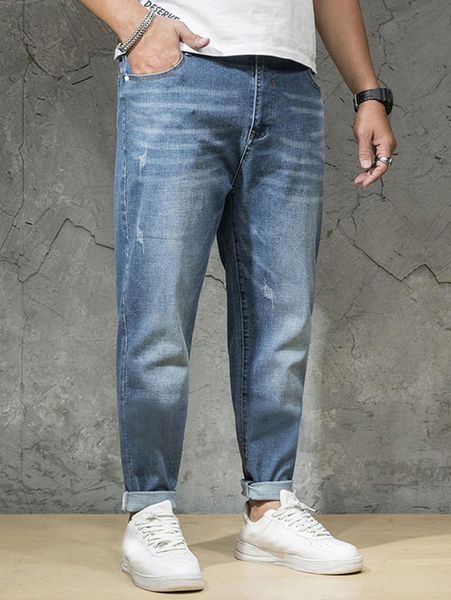 

extended sizes men bleach wash cat scratch tapered jeans r288#, Blue