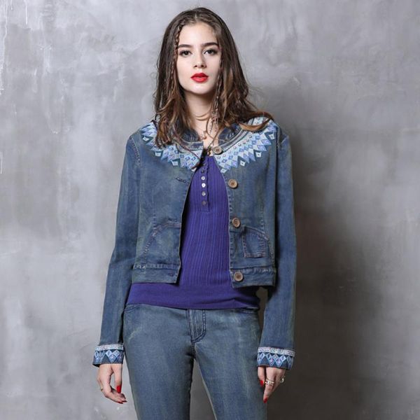 

women's jackets women coats 2021 autumn boho embroidery short outerwear vintage mandarin collar long sleeve b9262 feminina clothing, Black;brown