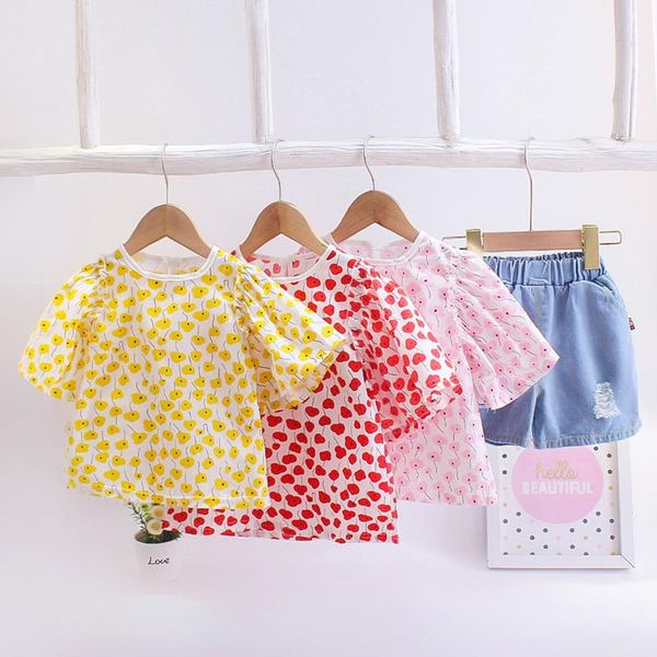 

clothing sets baby girl clothes toddler kids summer fashion floral +ripped denim shorts outfit set girls outfits, White