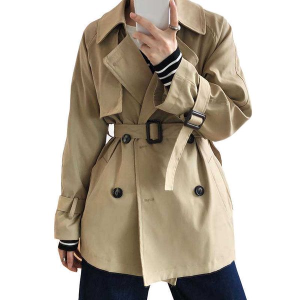 

women's trench coats autumn mid length long sleeve turn down collar double breasted femme casaco abrigo streetwear 7dle, Tan;black