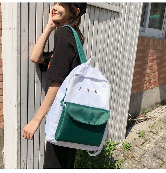 

backpack college style simple matching color student schoolbag versatile leisure sweet girl travel bag