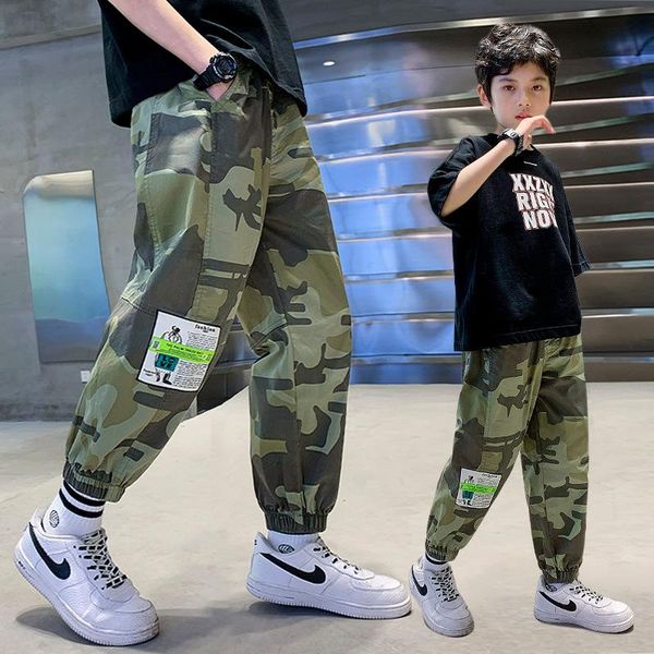 

trousers boys pants kids classic camouflage summer clothing children elastic waist long bottoms fashion casual 6 8 10 12 y, Blue