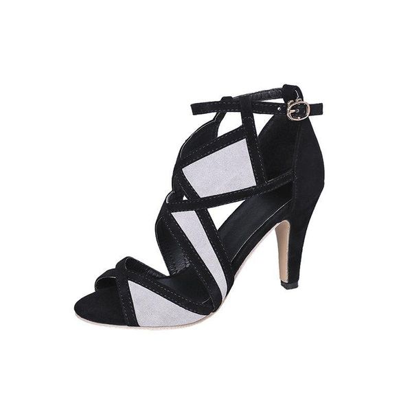 

sandals 2021 summer all-match stiletto fish mouth shoes one word buckle color matching fashion, Black