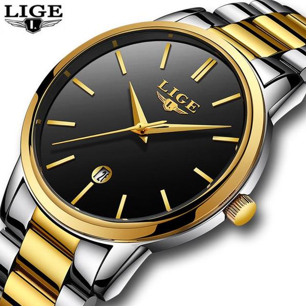 

wristwatches mens watches lige men's fashion business watch stainless steel waterproof quartz relogio masculino, Slivery;brown