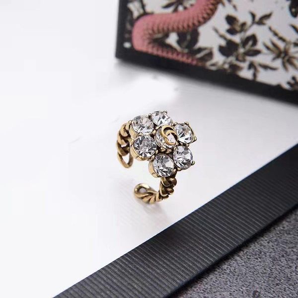 

european brand fashion cluster rings brass gold plated diamond charms for wedding party vintage finger ring costume jewelry, Golden;silver