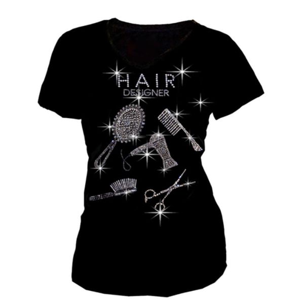 

arrivals summer mirror comb womens rhinestone casual short sleeve o neck, White