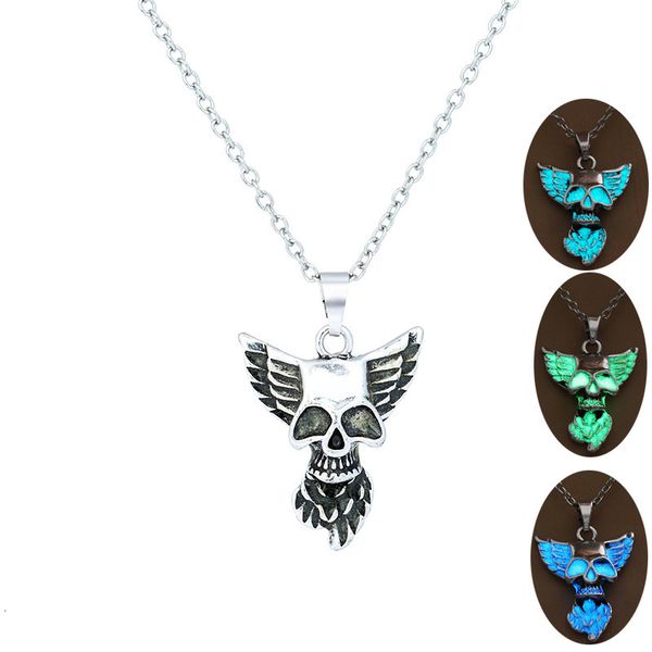 

cool men's necklace luminous devil angel pendant for halloween, Silver