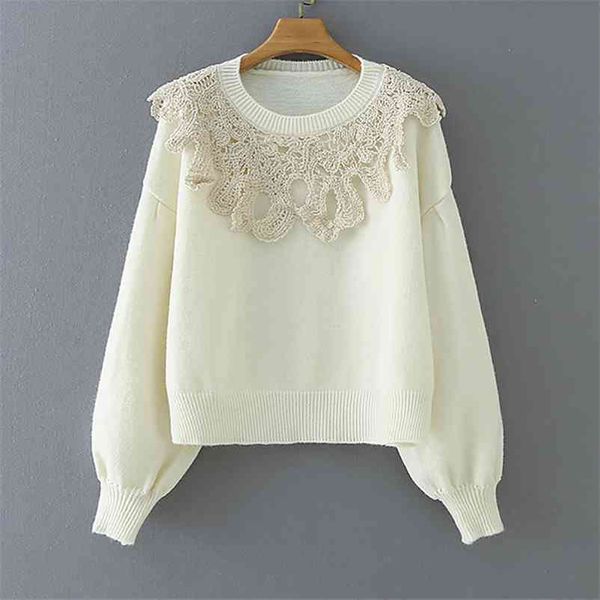 

spring 100% polyester o-neck fine yarn slim solid appliques pullover casual women sweater 210524, White;black