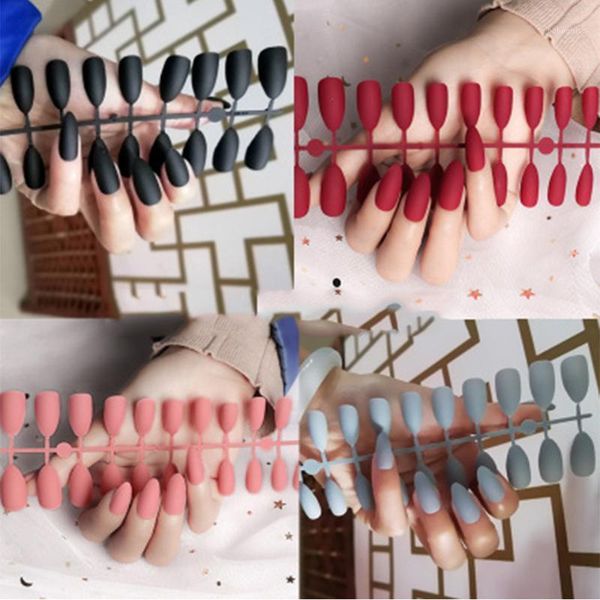 

3sets matte 24pcs/set detachable fake nails false nail tips for extension manicure art press on nails1, Red;gold