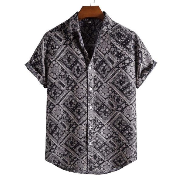 

men's casual shirts harajuku short sleeve shirt summer hawaiian print for men pockets button up chemise homme, White;black