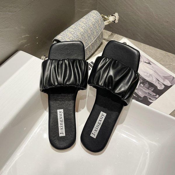 

slippers 2021 summer vintage flats women fashion silp-on outdoor beach flip flops sandals white casual elegant shoes for, Black