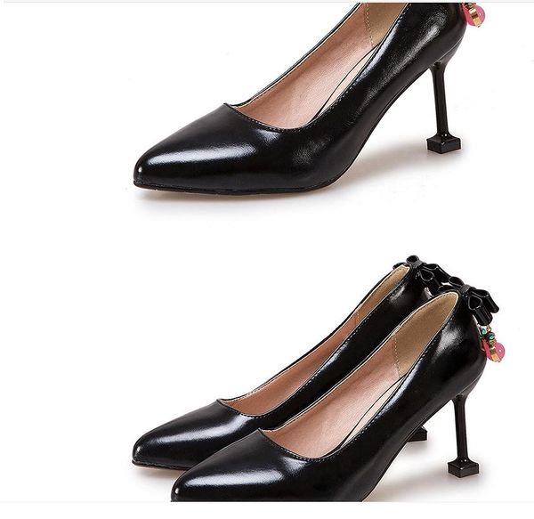 

bowknot women's shoes in spring and autumn high fine heel pointed end, Black