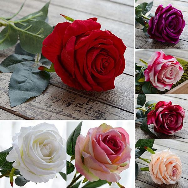 

75cm artificial flowers single flannel rose flower wedding decoration fake 7 color party home flores decorative & wreaths