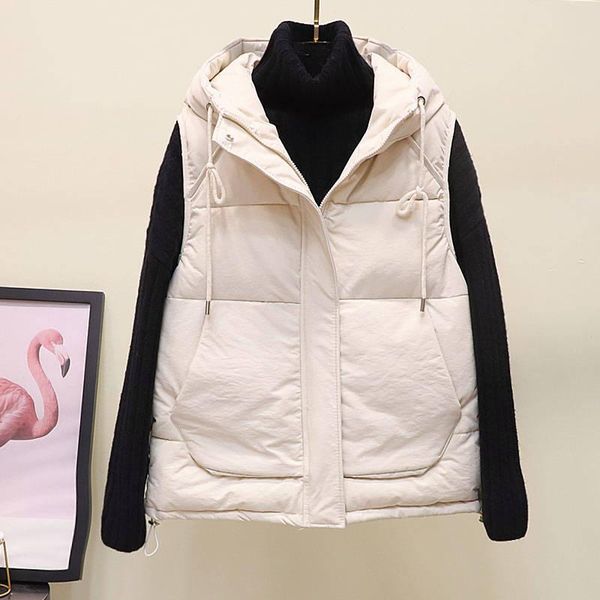 

women's vests sale cotton down vest women 2021 hooded winter sleeveless jacket for korean loose thicken waistcoat, Black;white