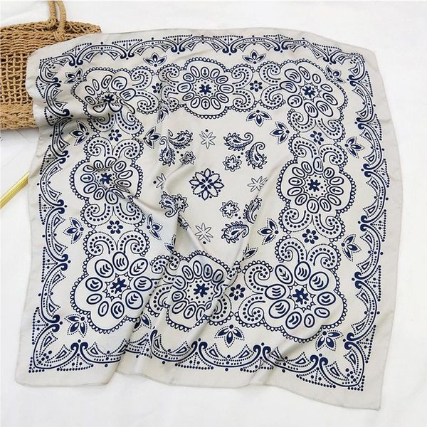 

scarves 70cm small square satin silk scarf for women spring female thin fashion korean style professional stewardess ladies neck scarfs, Blue;gray