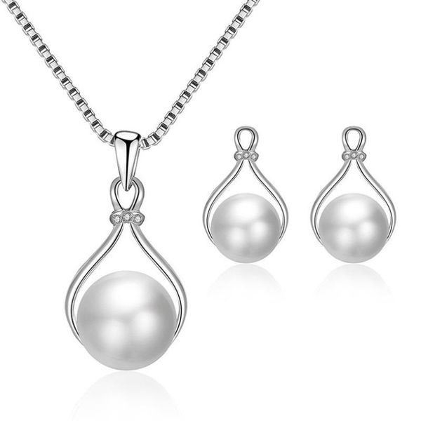 

earrings & necklace wedding pearl set bridal jewelry, Silver