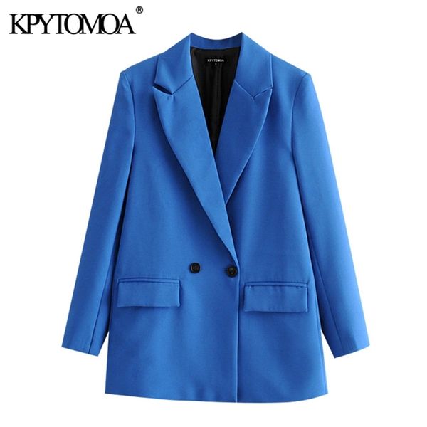 

kpytomoa women fashion office wear double breasted blazer coat vintage long sleeve pockets female outerwear chic 211104, White;black
