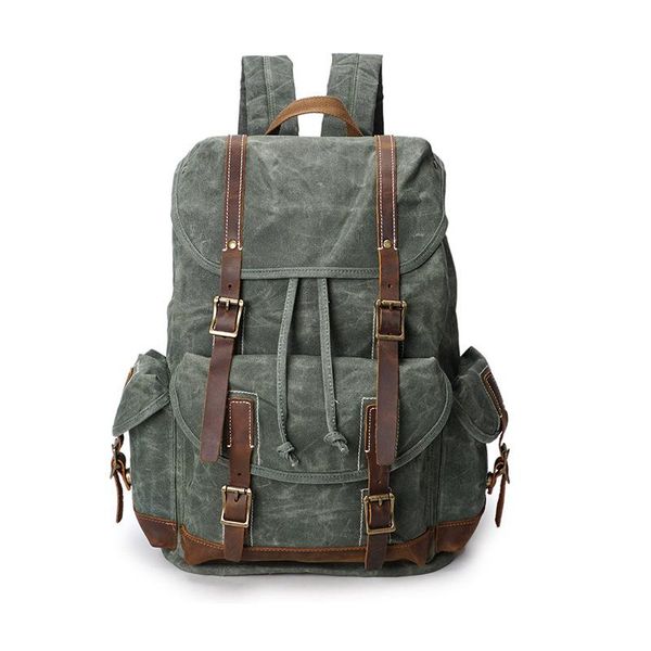

backpack multifunction vintage leather military waterproof canvas men's backpacking rucksack cow 1