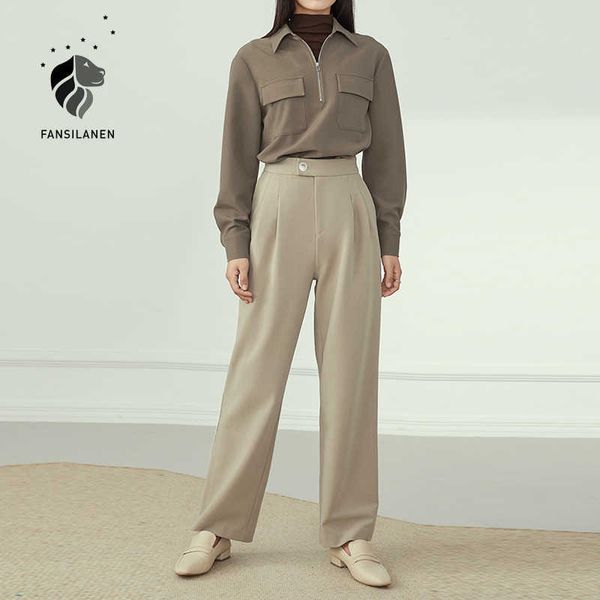 

fansilanen high waist office lady wide leg pants women streetwear casual female autumn winter vintage trousers 210607, Black;white